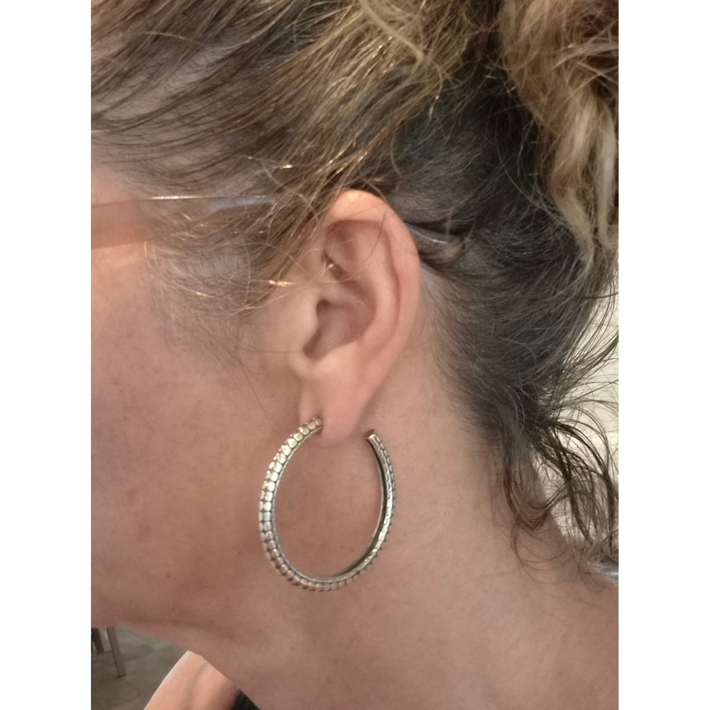 Authentic John Hardy Sterling Silver Dot Kali Hoop Earrings 1.5" w/ Pouch